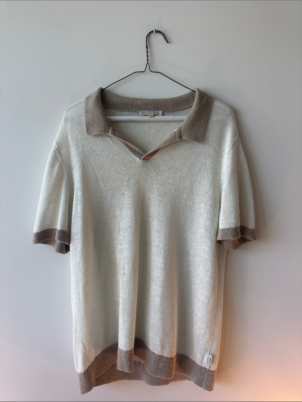 Onia Cream Short-Sleeve Polo with Taupe Trim
